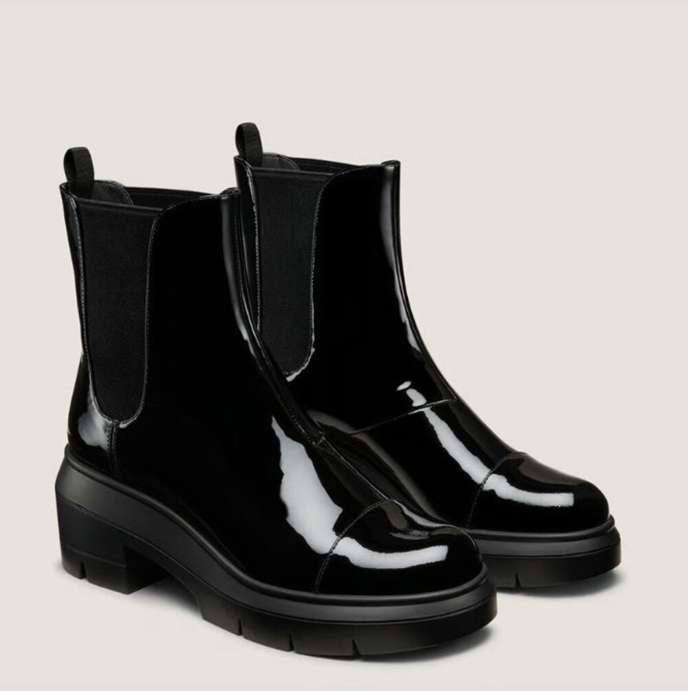NIB Stuart Weitzman, Nora, black patent leather boots size 8 C